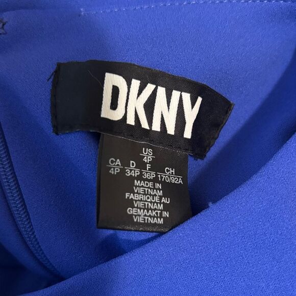 DKNY Ruched Bubble Sleeve Mini Sheath Boatneck Dress Size 4P Cobalt Blue NEW - Picture 7 of 16